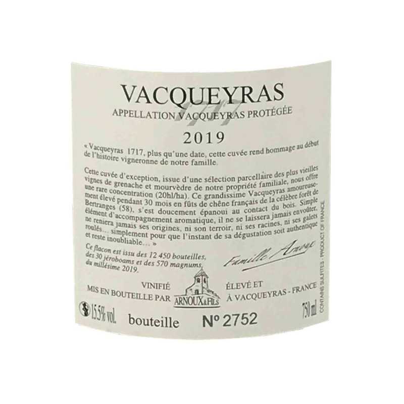 Vin Rouge-Rhône-Vacqueyras 1717 - Arnoux et Fils - Magnum Caisse bois 150cl
