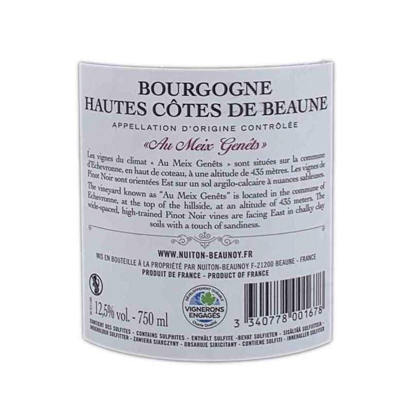 Vin rouge Bourgogne Hautes Côtes de Beaune - Aux Meix Genêts-Nuiton Beaunoy 75cl