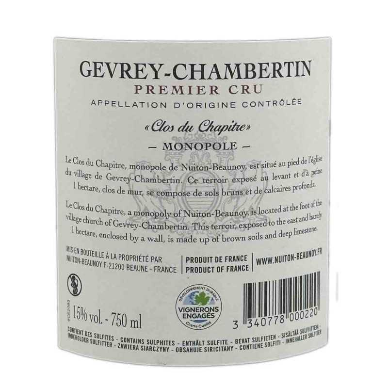 Gevrey Chambertin Premier cru - Clos du Chapitre- Monopole - Nuiton Beaunoy 75cl