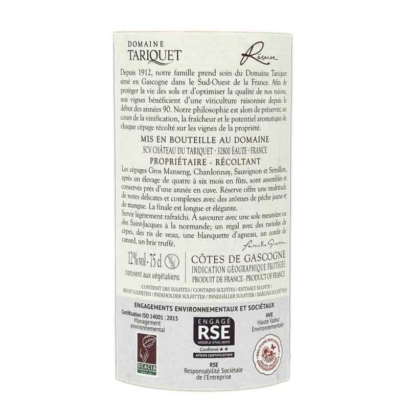 Vin blanc Côtes de Gascogne - Réserve- Domaine Tariquet 75cl
