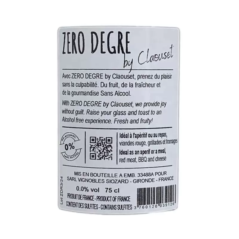 Vin rouge sans alcool : Zéro Degré avce 100% de Merlot. Livraison rapide