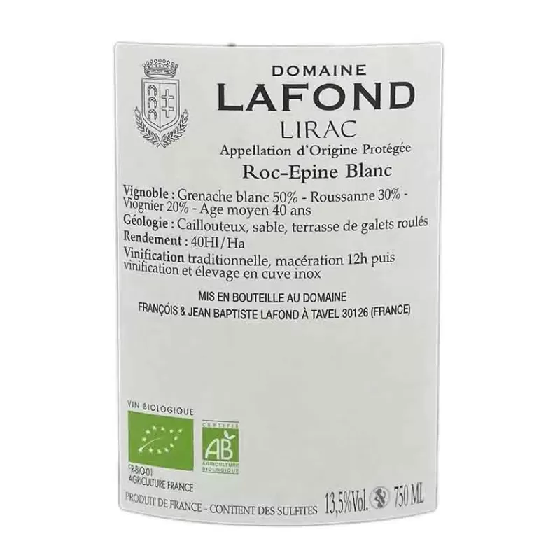 Découvrez cette appellation Lirac blanc Bio Domaine Lafond