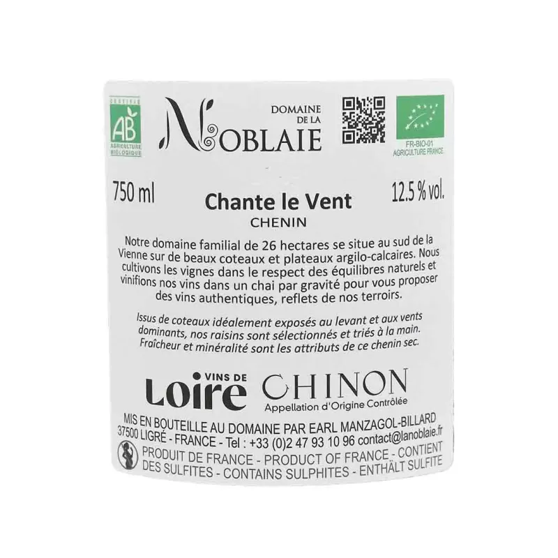 Chinon blanc Chante le Vent du Domaine de la Noblaie au meilleur prix.