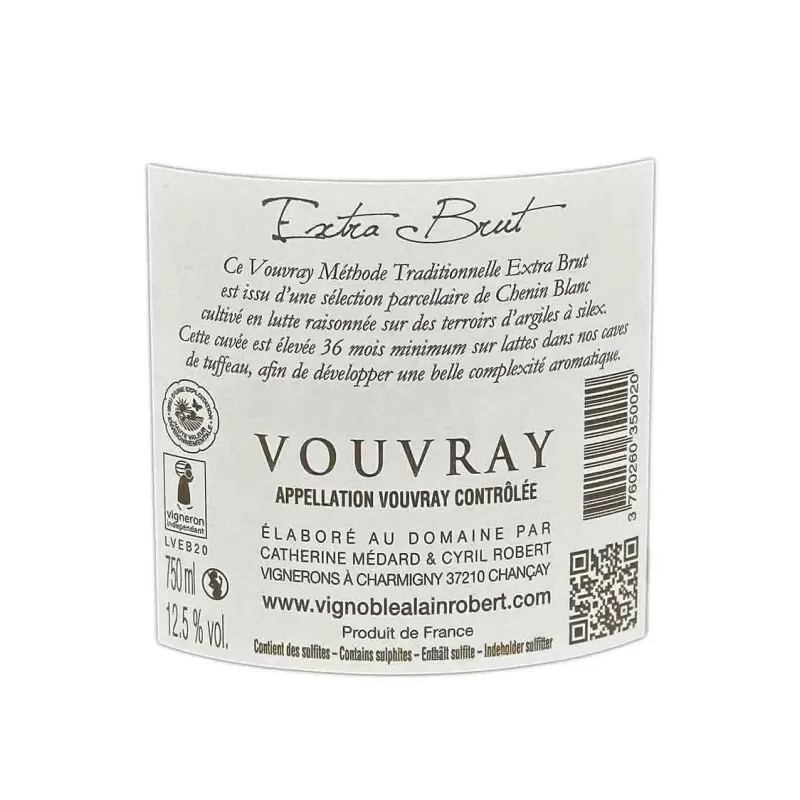 Vouvray Extra Brut Méthode Traditionnelle Alain Robert à prix mini