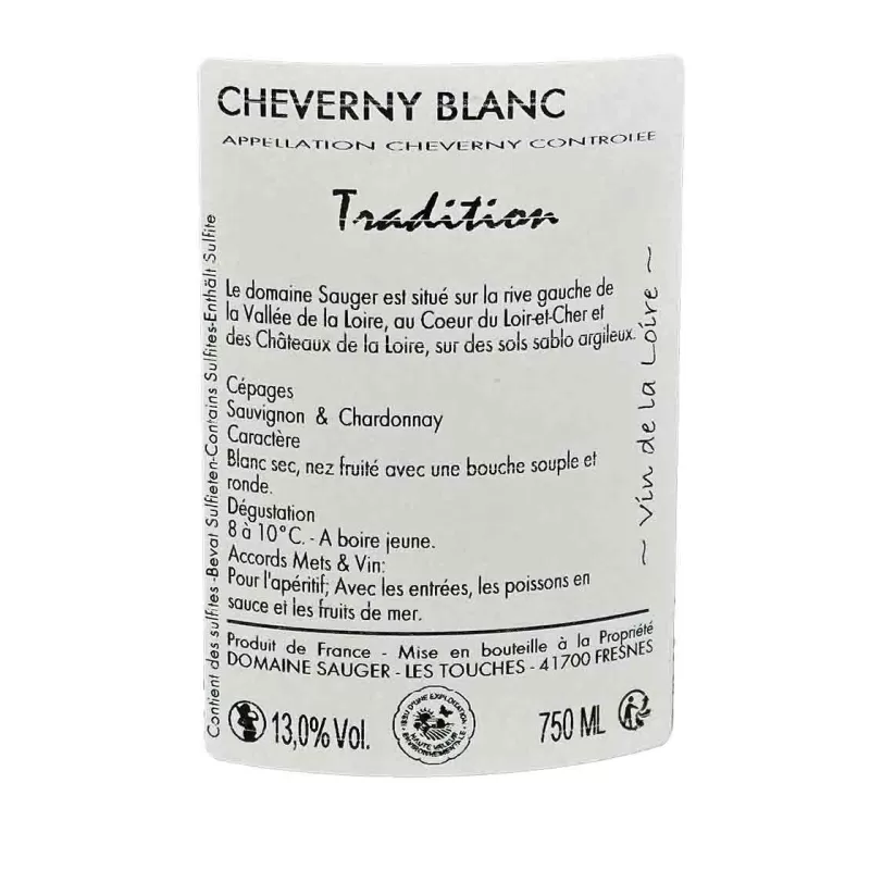 Cheverny blanc du Domaine Sauger au meilleur prix livré chez vous.