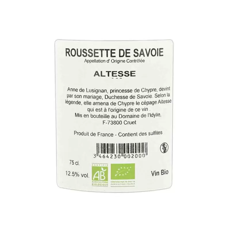 Découvrez  vin Savoie Roussette Anne de Lusignan Domaine de l'Idylle