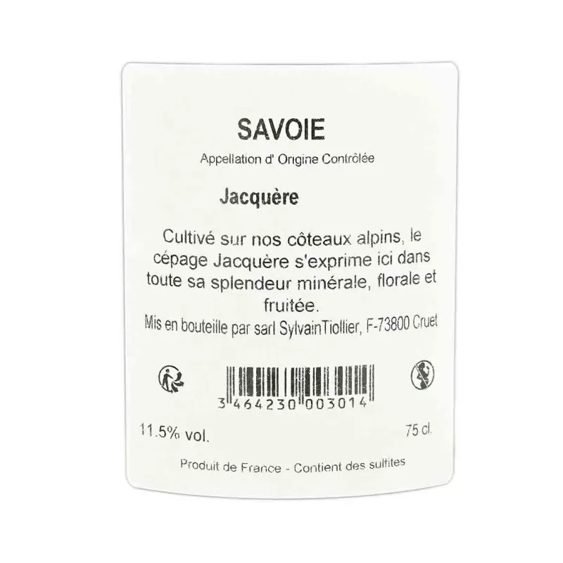 Superbe vin de Savoie Jacquère Sylvain Tiollier au meilleur prix