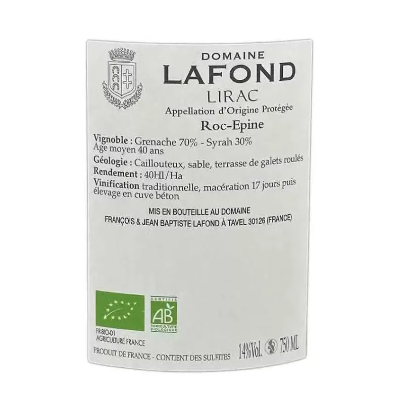 Découvrez cette appellation Lirac rouge Bio Domaine Lafond